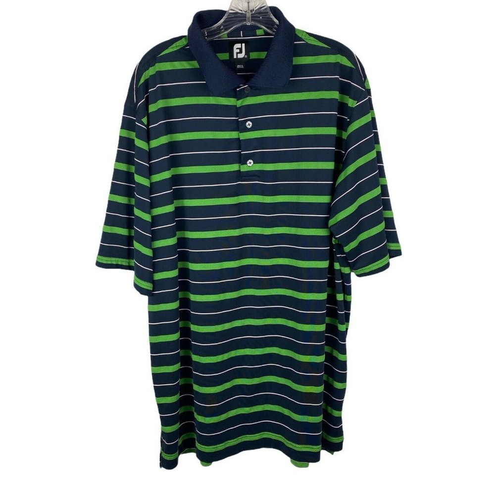 Foot Joy Golf Shirt Polo Striped Short Sleeve Green Blue
